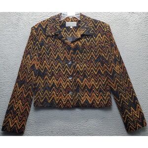 Earl Rutenberg Jacket Womens Large Multi Chevron Long Sleeve Collar Button Front